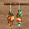 Bohemian Oval Floral Emperor Stone Dangle Earrings, Platinum, Green, 58x17mm