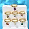 Brass Curb Chain Cuff Rings for Women, with Natural Gemstone Chips Charms, Cadmium Free & Lead Free, Long-Lasting Plated, Rack Plating, Real 18K Gold Plated, 7x4mm, Adjustable