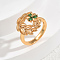 Brass Pave Cubic Zirconia Finger Rings for Women, Leaf with Flower, Green, US Size 8(18.1mm)
