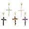 Cross Natural Gemstone Pendant Decoraiton, 304 Stainless Steel Lobster Claw Clasps Charms, 50~51mm