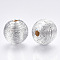 Wood Beads Covered with Polyester Cord Wire, Round, Silver, 14~15x13~14mm, Hole: 2~3mm