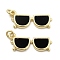 Brass Enamel Pendants, with Jump Ring, Cadmium Free & Nickel Free & Lead Free, Glasses Charms, Real 18K Gold Plated, Black, 20x11.5x2mm, Hole: 1.5mm