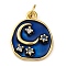 Brass Micro Pave Cubic Zirconia Pendants, with Enamel, Real 18K Gold Plated, Flat Round Charms, Star, 19x15x2.5mm, Hole: 3.4mm