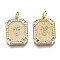 Brass Micro Pave Clear Cubic Zirconia Pendants, Nickel Free, Real 18K Gold Plated, Rounded Rectangle with Word, Letter.T, 19x14x2.5mm, Jump Ring: 5x0.7mm, 3mm inner diameter