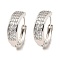 Brass Micro Pave Cubic Zirconia Hoop Earrings, Round, Platinum, 19.5x5.5mm