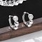 Brass Clear Cubic Zirconia Hoop Earrings, Round, Platinum, 12.5x4.5x14.5mm