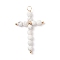 Natural Howlite Faceted Round Copper Wire Wrapped Pendants, Cross Charms, Light Gold, 38x23x5mm, Hole: 2.5mm