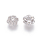 Brass Micro Pave Cubic Zirconia Fancy Bead Caps, 6-Petal, Flower, Clear, Platinum, 8x3mm, Hole: 1.7mm