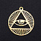 201 Stainless Steel Pendants, Filigree Joiners Findings, Laser Cut, Flat Round with Eye, All Seeing Eye, Golden, 22x19.5x1mm, Hole: 1.5mm