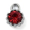 Alloy Glass Rhinestone Charms, Birthstone Charms, Flat Round, Platinum, Light Siam, 10.5x7.5x4mm, Hole: 2.1mm