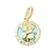Brass Enamel Pendants, with Natural Freshwater Pearls and Brass Micro Pave Cubic Zirconia Clasp, Flat Round with Flower Charm, Light Sky Blue, 23x21.5x8.5mm, Hole: 7.5x5mm