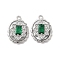 Brass Micro Pave Clear Cubic Zirconia Pendants, Cadmium Free & Nickel Free & Lead Free, with Glass & Shell & Jump Ring, Oval with Flower, Real Platinum Plated, 15x11x4.5mm, Hole: 1.2mm