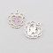 Alloy Enamel Pendants, Silver, Heart with Cross, Pearl Pink, 21x20x2mm