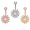 Brass Piercing Jewelry, Belly Rings, with Glass Rhinestone and Opal, Flower, Mixed Color, 31mm, bar: 15 Gauge(1.5mm), 3pcs/set, bar length: 3/8
