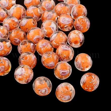 Ручной светящихся внутренний цветок Lampwork бисер LAMP-R129-10mm-05-1