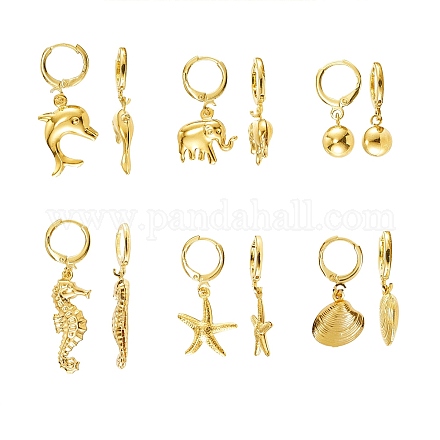 Серьга-кольцо из латуни с морской тематикой EJEW-SZ0001-21G-1