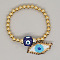 Bohemian Style Glass Seed Beads Charm Bracelets, Brass Round Beads Stretch Bracelets for Women, Eye, with Lampwork Evil Eye Bead, White