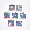 Alloy Pendants, with Cloth, Square, Light Gold, Colorful, 19.5x16x3mm, Hole: 2mm