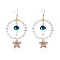 Glass Beaded Big Circle Dangle Earrings, Lampwork Mushroom & Brass Star Drop Earrings for Women, Green, 78mm, Pin: 0.7mm