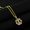 Brass Pave Colorful Cubic Zirconia Initial Ring Pendant Necklaces, 304 Stainless Steel Cable Chain Necklaces, Golden, Letter E, 17.72 inch(45cm)