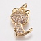 Brass Micro Pave Cubic Zirconia Kitten Charms, Cat Silhouette Shape, Golden, 14x9x2.5mm, Hole: 2mm