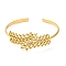 Ion Plating(IP) 304 Stainless Steel Leaf Open Cuff Bangles, Jewelry for Women, Real 18K Gold Plated, Inner Diameter: 2-1/8 inch(5.4cm)