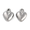 304 Stainless Steel Charms, Stainless Steel Color, Heart, 10x8x4.5mm, Hole: 1mm