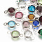 304 Stainless Steel Links connectors, with Glass, Flat Round, Stainless Steel Color, Mixed Color, 15x8.5x4mm, Hole: 1.5mm