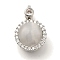 Brass Micro Pave Cubic Zirconia Pendants, with Cat Eye, Flat Round Charms, Platinum, 18.5x12x7.5mm, Hole: 2mm