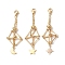 3Pcs 3 Styles Brass Macrame Pouch Empty Stone Holder Pendant Decoration, with 304 Stainless Steel Clasps, Moon & Star, Golden, 68~71mm, 1pc/style