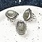 Natural Labradorite Adjustable Rings, Lead Free & Cadmium Free, Antique Silver Plated Brass Finger Rings for Women, Oval, 27mm, Inner Diameter: 17mm