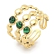 Ion Plating(IP) 304 Stainless Steel Synthetic Malachite Cuff Rings, Round Wide Band Open Rings for Women Men, Real 18K Gold Plated, 15mm, Inner Diameter: Adjustable