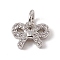 Brass Micro Pave Cubic Zirconia Pendants, with Jump Rings, Cadmium Free & Lead Free, Butterfly, Platinum, 7.5x9x2.5mm, Hole: 2.7mm