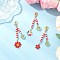 3Pcs Flower Alloy Enamel Pendant Decorations, with Glass Seed Beads and Lobster Claw Clasps, Golden, 72~79mm