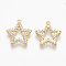 Brass Micro Pave Cubic Zirconia Charms, Star, Nickel Free, Real 18K Gold Plated, 14x14x2mm, Hole: 1mm