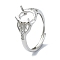 Adjustable 925 Sterling Silver Ring Components, with Cubic Zirconia, For Half Drilled Beads, Real Platinum Plated, 2~7mm, US Size 6(16.5mm)