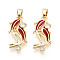Brass Micro Pave Cubic Zirconia and Enamel Pendants, Cadmium Free & Nickel Free & Lead Free, Fish, Real 18K Gold Plated, 22.9x11x3.1mm, Hole: 2.8~3x6mm