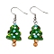 304 Stainless Steel Christmas Tree Dangle Earrings, with Lampwork, Stainless Steel Color, 45mm