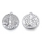 Brass Micro Pave Clear Cubic Zirconia Pendants, Cadmium Free & Nickel Free & Lead Free, Flat Round with City, Real Platinum Plated, 17.5x15x3mm, Hole: 1.6mm
