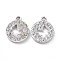 Alloy Crystal Rhinestone Pendants, Flat Round with Hollow Out Butterfly Charms, Platinum, 19x15x3mm, Hole: 2mm