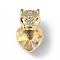 Real 18K Gold Plated Rack Plating Brass Micro Pave Clear Cubic Zirconia Pendants, with Glass, Long-Lasting Plated, Cadmium Free & Lead Free, Leopard with Heart Charm, Sandy Brown, 20x12x10.5mm, Hole: 5x4mm