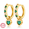 Real 18K Gold Plated 925 Sterling Silver Dangle Hoop Earrings, with 925 Stamp, Heart, Green, 14x4mm