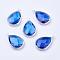 Silver Color Plated Brass Glass Teardrop Pendants, Faceted, Dodger Blue, 18x10x5mm, Hole: 2mm