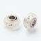304 Stainless Steel Resin European Beads, with Cubic Zirconia and Enamel, Rondelle, Large Hole Beads, White, 14.5x8mm, Hole: 5mm