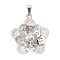 Brass Rhinestone Pendants, Filigree Charms, Platinum, Flower, 33x25x3.5mm, Hole: 6x3mm