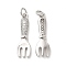 Rack Plating Brass Micro Pave Cubic Zirconia Tableware Pendants, Cadmium Free & Lead Free, Fork Charm, with Jump Ring, Real Platinum Plated, 24.7x7.5x3mm, Hole: 3.4mm