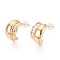 Brass Micro Pave Clear Cubic Zirconia C-Shaped Stud Earrings, Nickel Free, Real 18K Gold Plated, 14x8.5mm