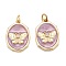 Brass Micro Pave Clear Cubic Zirconia Pendants, with Enamel and Jump Rings, Polygon with Butterfly, Real 18K Gold Plated, 18x12x2.5mm, Hole: 3.5mm