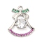 Rack Plating Brass Pave Cubic Zirconia Pendants, Long-Lasting Plated, Cadmium Free & Lead Free, Christmas Bell, Platinum, 16.5x14x3.5mm, Hole: 1.2mm