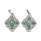 Natural Green Aventurine Pendants, Rhombus Charms with Brass Findings, Rack Plating, Platinum, 35.5x27x7.5mm, Hole: 8.5x4.5mm